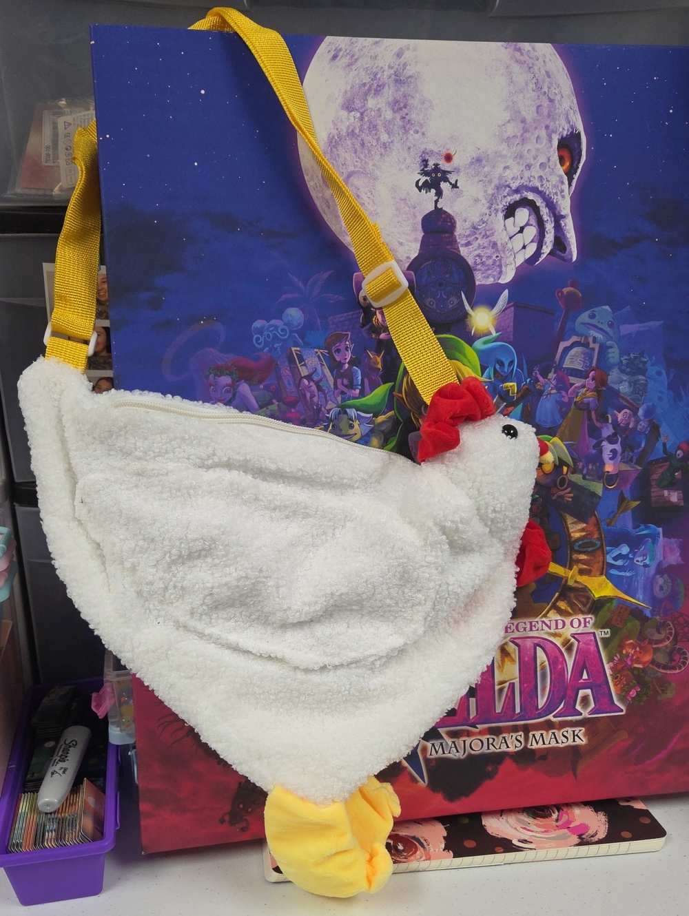 Plush Chicken Crossbody Bag with Yellow Strap